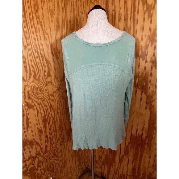 We The Free People Thermal Top Pullover Hi-Low Long Sleeve Knit Green Sz S - Picture 2 of 7
